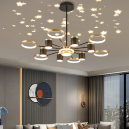 Nordic 12-Light Black & Gold Chandelier LED Ring Starry Reflection Light Dimmable - thumbnail 5