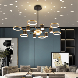 Nordic 12-Light Black & Gold Chandelier LED Ring Starry Reflection Light Dimmable - thumbnail 3