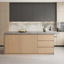 183 cm Japandi Style Wood Kitchen Island - thumbnail 5