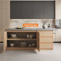 183 cm Japandi Style Wood Kitchen Island - thumbnail 6