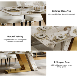 Modern 1600mm Rectangle Sintered Stone Dining Table with 4 Chairs in Gold - thumbnail 5