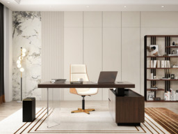 1815mm  Modern Walnut L-Shape Executive Desk with Side Cabinet Height Adjustable Desktop Standing Desk with Clear Arcylic Leg - thumbnail 4