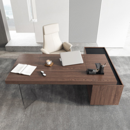 1815mm  Modern Walnut L-Shape Executive Desk with Side Cabinet Height Adjustable Desktop Standing Desk with Clear Arcylic Leg - thumbnail 9