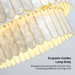 Enseo Coastal 8-Light Capiz Shell 2-Tiered Faceted Chandelier Pendant Light Gold White - thumbnail 5
