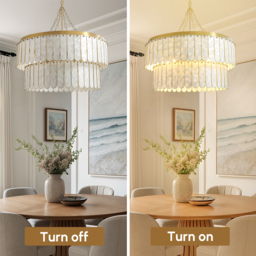 Enseo Coastal 8-Light Capiz Shell 2-Tiered Faceted Chandelier Pendant Light Gold White - thumbnail 8