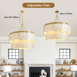 Enseo Coastal 8-Light Capiz Shell 2-Tiered Faceted Chandelier Pendant Light Gold White - thumbnail 7