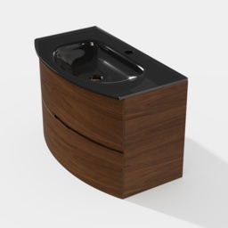 Modern 800mm Floating Bathroom Vanity with One-piece Glass Basin 2 Drawers in Walnut - thumbnail 9