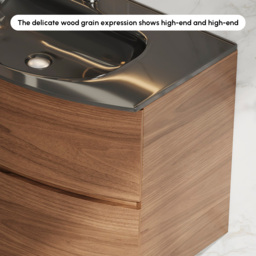 Modern 800mm Floating Bathroom Vanity with One-piece Glass Basin 2 Drawers in Walnut - thumbnail 6