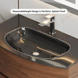 Modern 800mm Floating Bathroom Vanity with One-piece Glass Basin 2 Drawers in Walnut - thumbnail 7