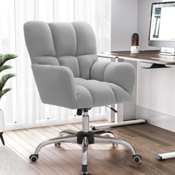 Modern Office Chair Upholstered Cotton&Linen Swivel Task Chair Height Adjustable - thumbnail 1