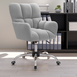 Modern Office Chair Upholstered Cotton&Linen Swivel Task Chair Height Adjustable - thumbnail 2