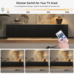 Aura 210 cm Mid-Century Modern Ash Wood Slatted Black TV Stand with Travertine Veneer Top - thumbnail 5