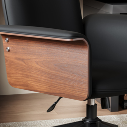 Wood & Faux Leather Office Chair - Ergonomic Adjustable Swivel (Black) - thumbnail 8