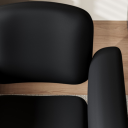 Wood & Faux Leather Office Chair - Ergonomic Adjustable Swivel (Black) - thumbnail 7