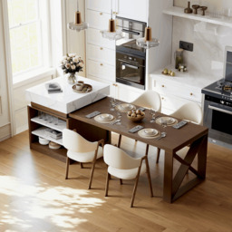 1850mm-2350mm Extendable White&Walnut Kitchen Island with Storage Kitchen Cabinet - thumbnail 2