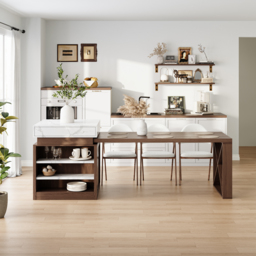 1850mm-2350mm Extendable White&Walnut Kitchen Island with Storage Kitchen Cabinet - thumbnail 6