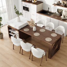 1850mm-2350mm Extendable White&Walnut Kitchen Island with Storage Kitchen Cabinet - thumbnail 1