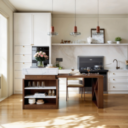 1850mm-2350mm Extendable White&Walnut Kitchen Island with Storage Kitchen Cabinet - thumbnail 5