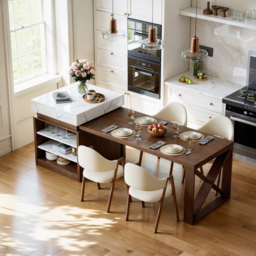 1850mm-2350mm Extendable White&Walnut Kitchen Island with Storage Kitchen Cabinet - thumbnail 1