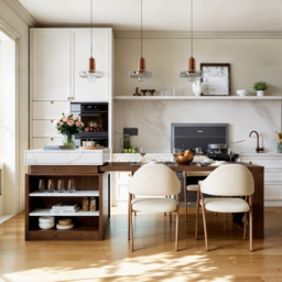 1850mm-2350mm Extendable White&Walnut Kitchen Island with Storage Kitchen Cabinet - thumbnail 4