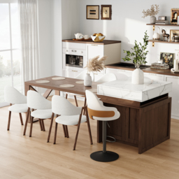 1850mm-2350mm Extendable White&Walnut Kitchen Island with Storage Kitchen Cabinet - thumbnail 4