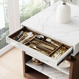 1850mm-2350mm Extendable White&Walnut Kitchen Island with Storage Kitchen Cabinet - thumbnail 7