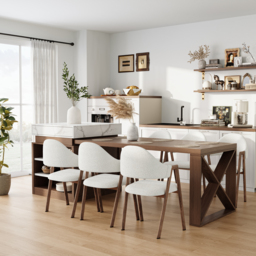1850mm-2350mm Extendable White&Walnut Kitchen Island with Storage Kitchen Cabinet - thumbnail 2