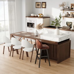 1850mm-2350mm Extendable White&Walnut Kitchen Island with Storage Kitchen Cabinet - thumbnail 5