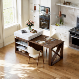 1850mm-2350mm Extendable White&Walnut Kitchen Island with Storage Kitchen Cabinet - thumbnail 3