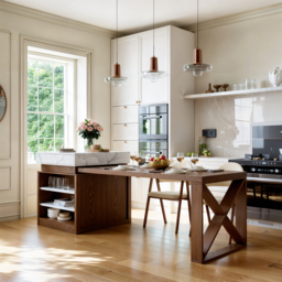 1850mm-2350mm Extendable White&Walnut Kitchen Island with Storage Kitchen Cabinet - thumbnail 6