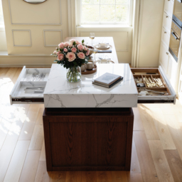 1850mm-2350mm Extendable White&Walnut Kitchen Island with Storage Kitchen Cabinet - thumbnail 7