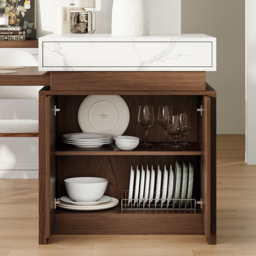 1850mm-2350mm Extendable White&Walnut Kitchen Island with Storage Kitchen Cabinet - thumbnail 8