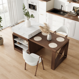 1850mm-2350mm Extendable White&Walnut Kitchen Island with Storage Kitchen Cabinet - thumbnail 3