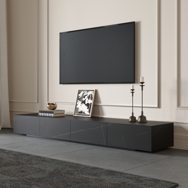 White 220 cm TV Stand Faux Marble with Storage - image 1