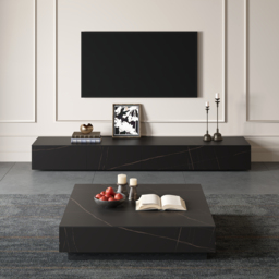 White 220 cm TV Stand Faux Marble with Storage - thumbnail 6