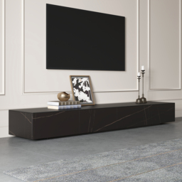 White 220 cm TV Stand Faux Marble with Storage - thumbnail 3
