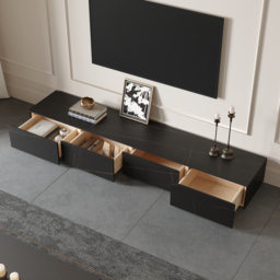 White 220 cm TV Stand Faux Marble with Storage - thumbnail 4