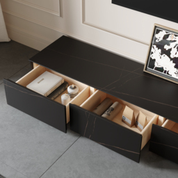 White 220 cm TV Stand Faux Marble with Storage - thumbnail 9