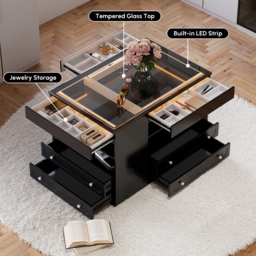 Modern Dresser Width of 1200 mm with Jewellery Storage Walk-in Wardrobe Island with LED Light - thumbnail 3