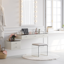 Glass Modern Floating Dressing Table with Tempered Top & Drawers Wall Mounted Beauty Station - thumbnail 2