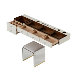 Glass Modern Floating Dressing Table with Tempered Top & Drawers Wall Mounted Beauty Station - thumbnail 5