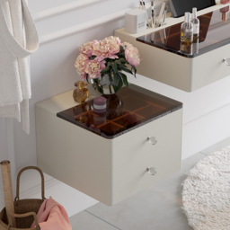 Glass Modern Floating Dressing Table with Tempered Top & Drawers Wall Mounted Beauty Station - thumbnail 4