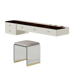 Glass Modern Floating Dressing Table with Tempered Top & Drawers Wall Mounted Beauty Station - thumbnail 8