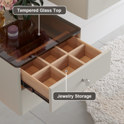 Glass Modern Floating Dressing Table with Tempered Top & Drawers Wall Mounted Beauty Station - thumbnail 9