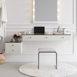 Glass Modern Floating Dressing Table with Tempered Top & Drawers Wall Mounted Beauty Station - thumbnail 3