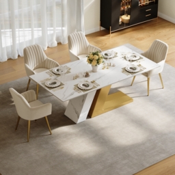 180 cm  Rectangle Faux Marble Dining Table for 6 People Affordable Luxury