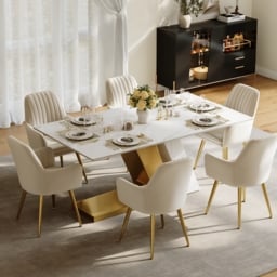 180 cm  Rectangle Faux Marble Dining Table for 6 People Affordable Luxury - thumbnail 4