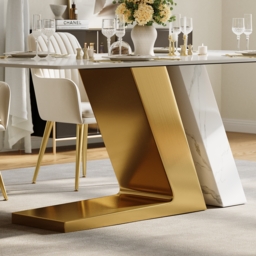 180 cm  Rectangle Faux Marble Dining Table for 6 People Affordable Luxury - thumbnail 7
