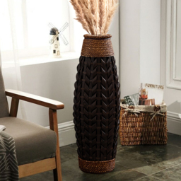 735mm Rustic Tall Woven Bamboo Rattan Standing Floor Vase Decor Art Living Room - thumbnail 1