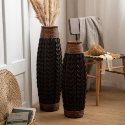735mm Rustic Tall Woven Bamboo Rattan Standing Floor Vase Decor Art Living Room - thumbnail 2